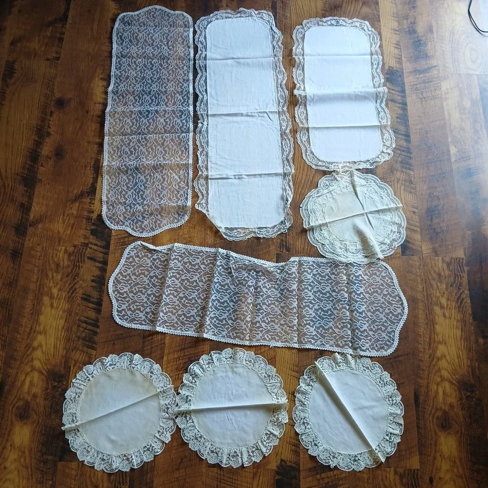 Vintage Linen Cutter Lot Dresser Scarves Runners Cottagecore  Crochet Lace